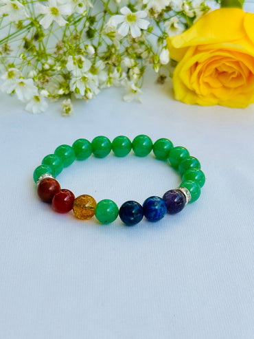 Obstacle Removal in Love Life Bracelet (Green Aventurine with Seven Chakra) - Abhimantrit & Certified
