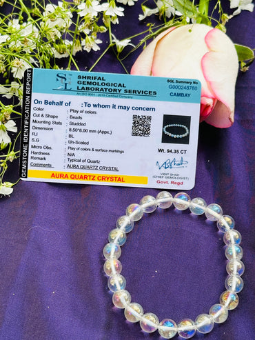 Stress Relief & Energy Balancing: Aura Quartz Bracelet - Abhimantrit & Certified