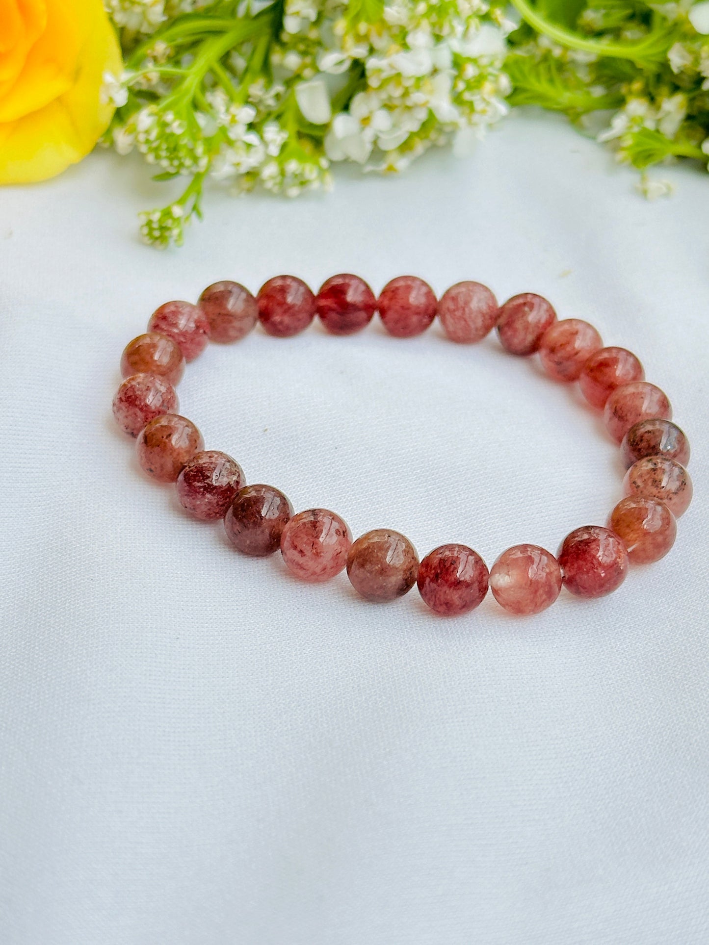Harmonizes Energy, it activates trust and patience: Strawberry Quartz Stone Bracelet - Abhimantrit & Certified