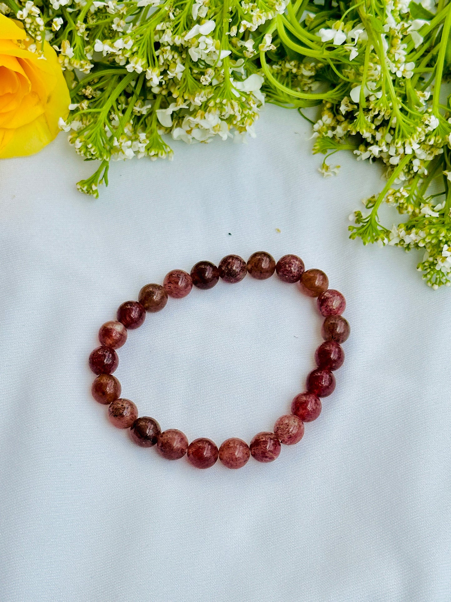 Harmonizes Energy, it activates trust and patience: Strawberry Quartz Stone Bracelet - Abhimantrit & Certified