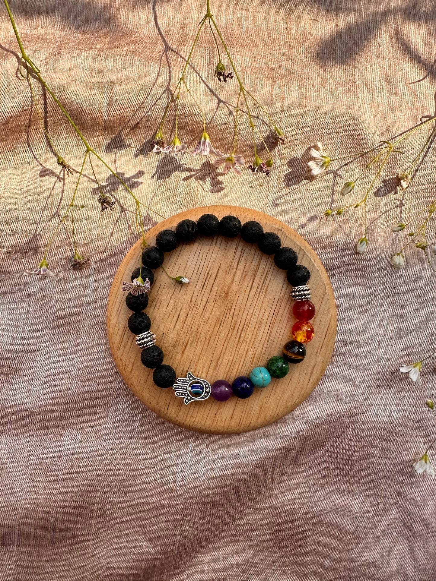 Evil Eye Protect: Seven Chakra with Lava Stone Bracelet - Abhimantrit & Certified