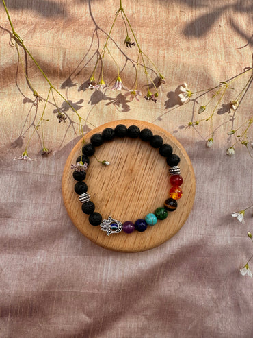 Evil Eye Protect: Seven Chakra with Lava Stone Bracelet -  Abhimantrit & Certified
