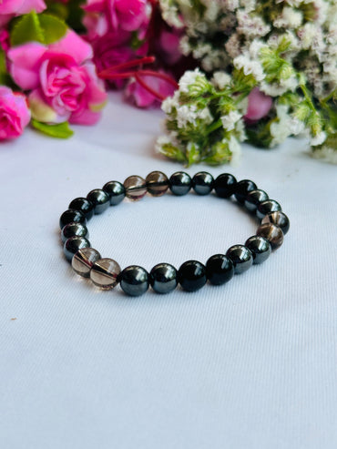 Protect from Negativity, Evil Eye, and Fear Bracelet(Smoky Quartz, Black Obisidian & Hematite) - Abhimantrit & Certified