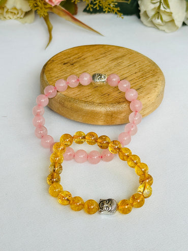 Pyaar Bhi Paisa Bhi: Rose Quartz & Yellow Citrine Bracelet - Abhimantrit & Certified
