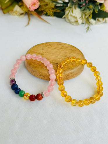 Manchaha Jeevansathi: Seven Chakra with Rose Quartz & Yellow Citrine Bracelet - Abhimantrit & Certified