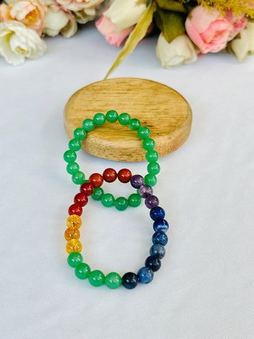 Obstacle Removal: Green Aventurine & Seven Chakra Bracelet - Abhimantrit & Certified