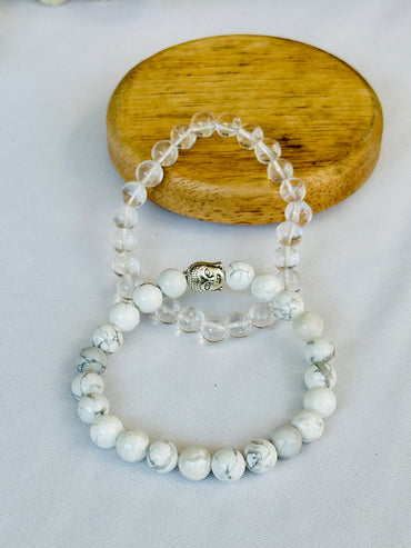 Chain ki Nind: Howlite & Clear Quartz Bracelet - Abhimantrit & Certified