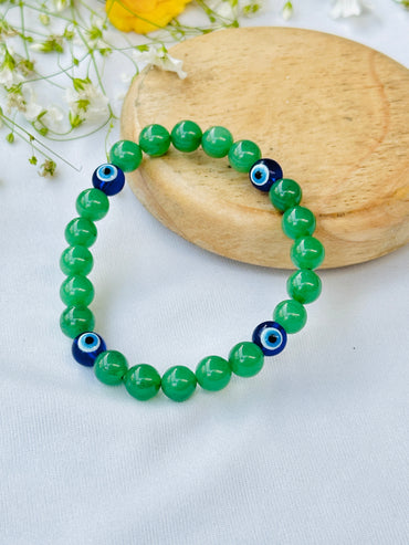 Wealth Attract and Evil Eye Protect: Green Aventurine with Evil Eye Bracelet - Abhimantrit & Certified