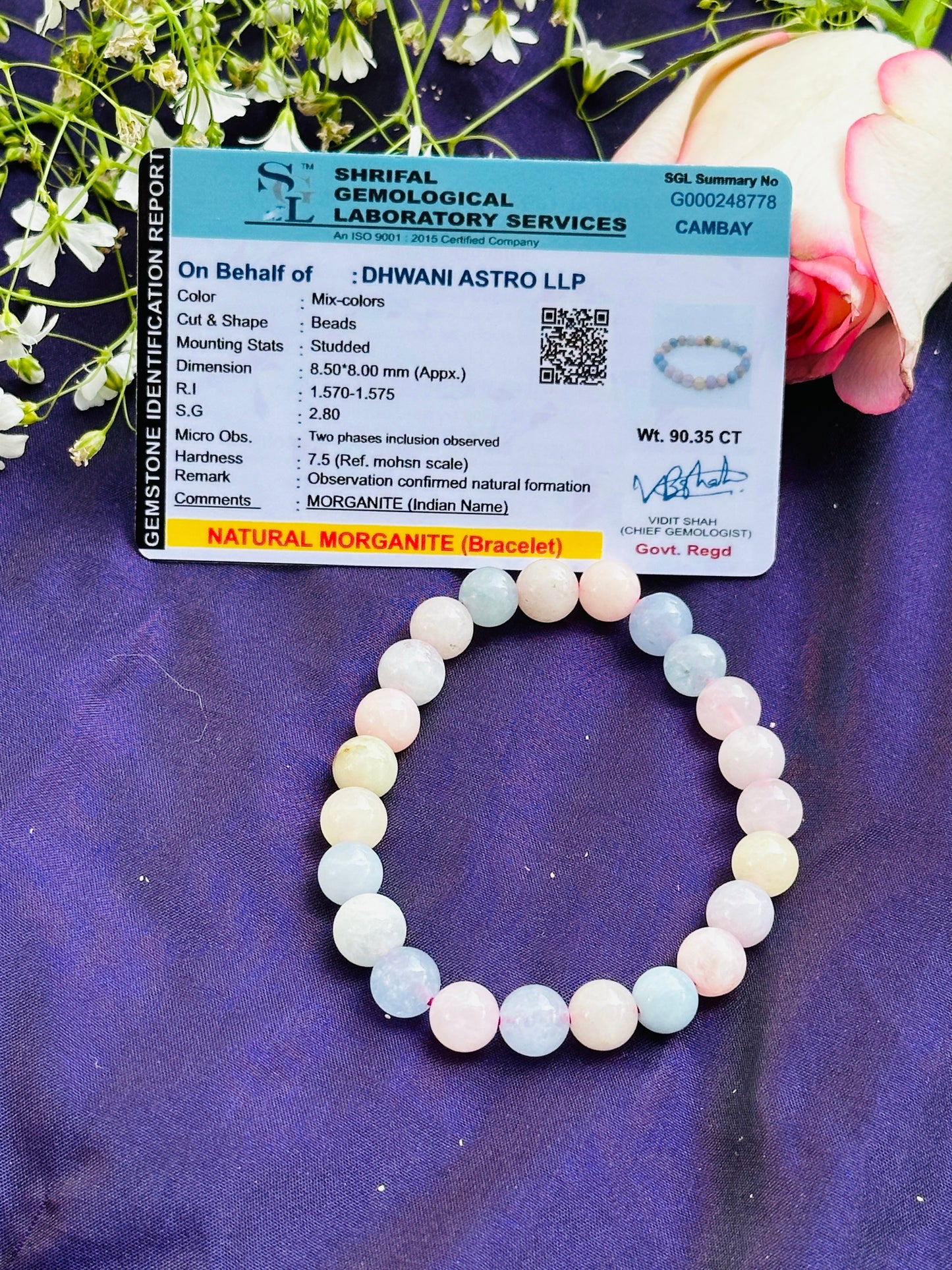 Fear, Anger, Stress and Anxiety Relief: Morganite Bracelet - Abhimantrit & Certified