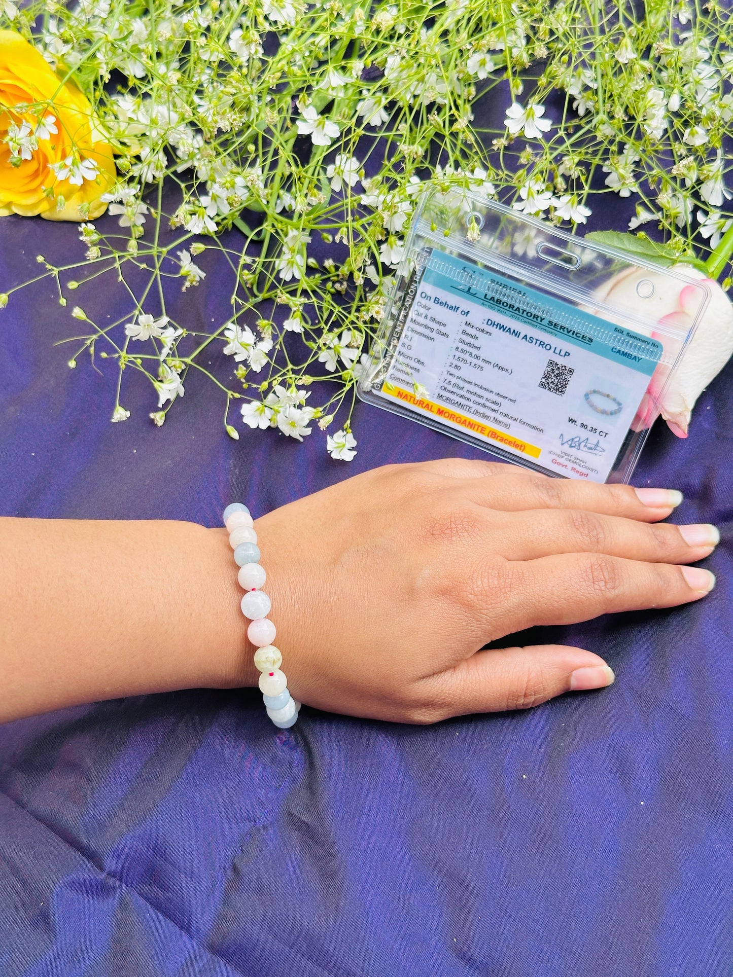 Fear, Anger, Stress and Anxiety Relief: Morganite Bracelet - Abhimantrit & Certified