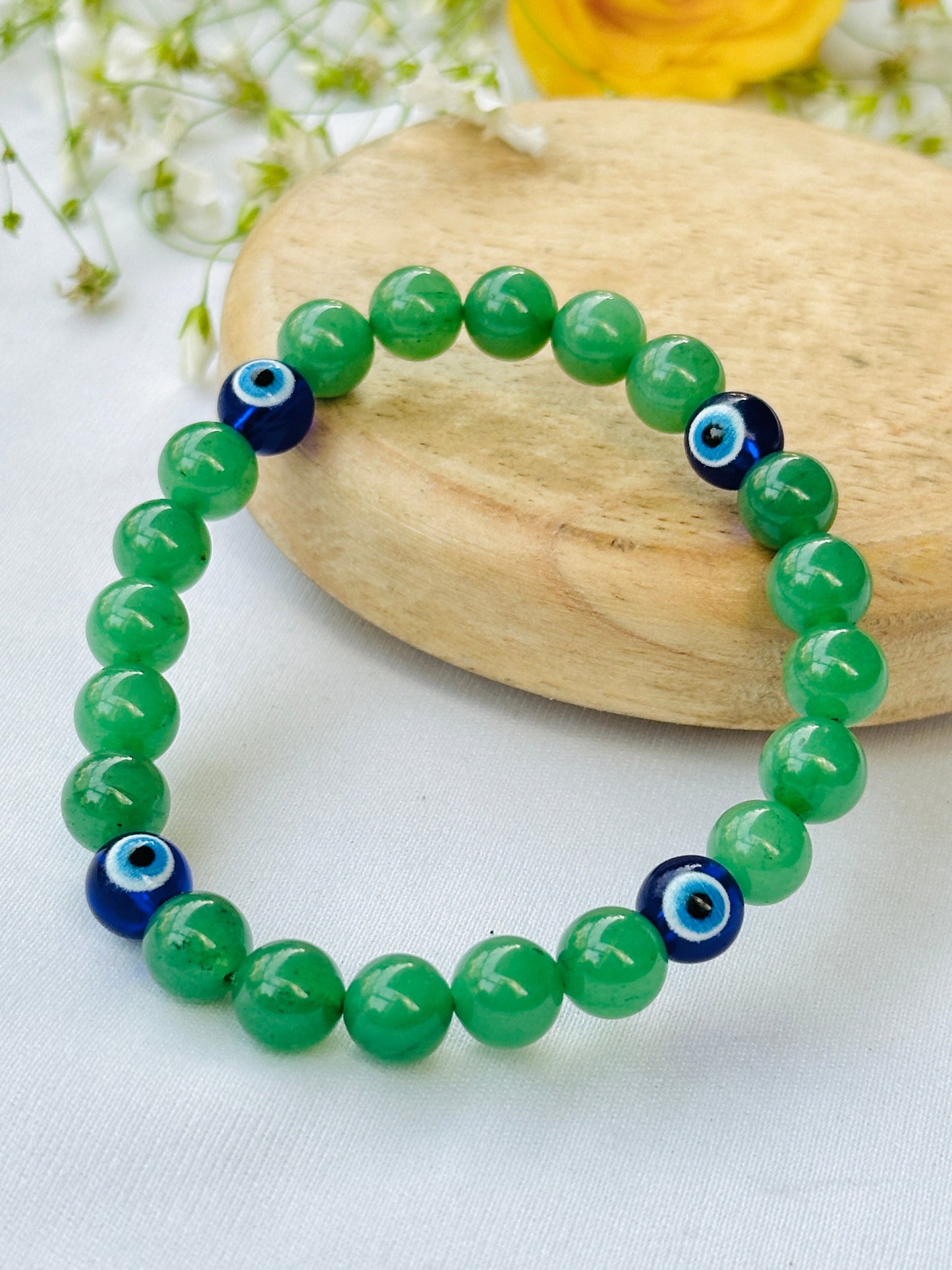 Wealth Attract and Evil Eye Protect: Green Aventurine with Evil Eye Bracelet - Abhimantrit & Certified